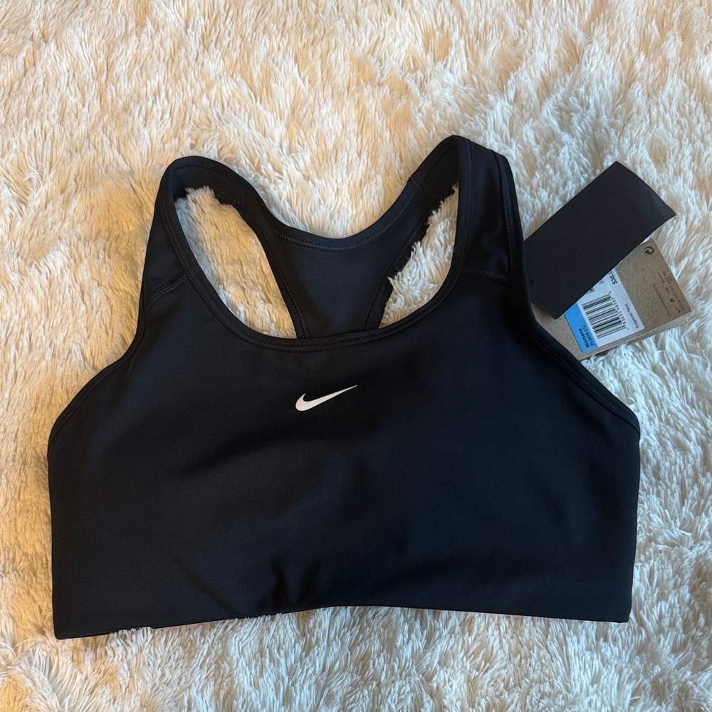 Nike Black Sports Bra with White Swoosh - Racerback Dri-Fit padded